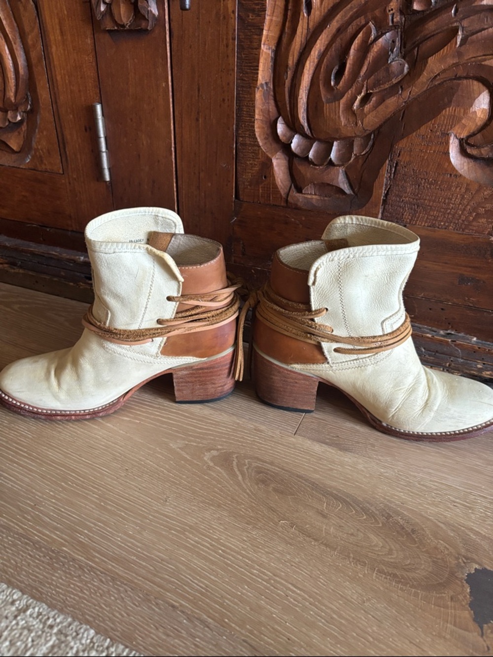 freebird Cream Leather Ankle Boots with Tan Wrap - Picture 2 of 8